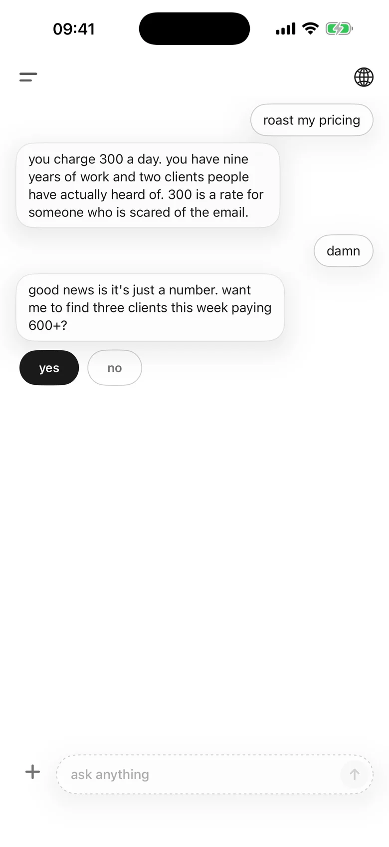 Hank chat: roast my pricing